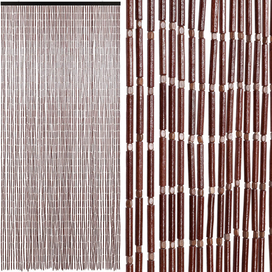 BECHAEO Handmade Bamboo Beaded Curtain for Doorway 65 Strands Hanging Door Beads Curtain for Hallway Window Closet Boho Rustic Hippie Home Store Decor, 35.5 x 75 Inches Coffee