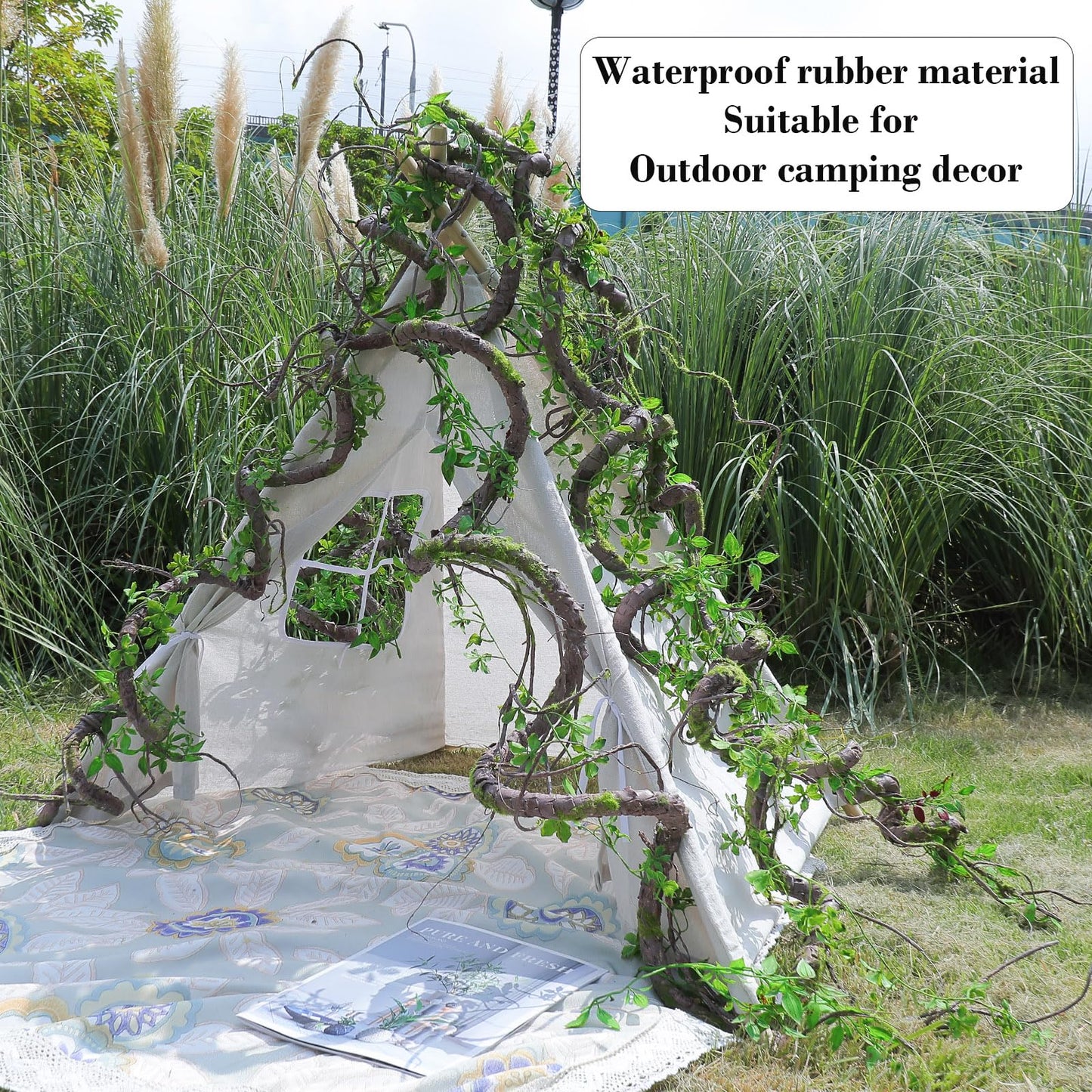 71 Inch Bendable Artificial Tree Vines Twine Branches Moss Greenery Plants Reptile Climbing Garland Twigs for Outdoor Camping Garden Wall Pipes Hanging Halloween Christmas Yules Decoration