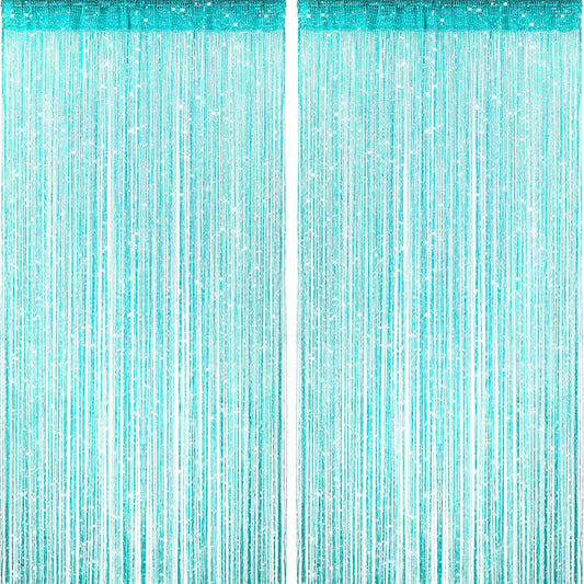 2 Pieces Teal Glitter String Curtains, 39x79 Inch Doorway Beads Curtains, String Curtain for Doorway, Room, Closet Partition, Windows Wedding Party Boho Tassel Home Decoration