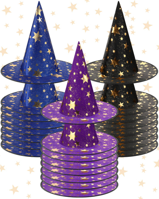 Patelai 24 Pieces Witch Hats Halloween Costumes for Women Modern Witch Hats Fancy Dress Party Decorations(Cool Color)
