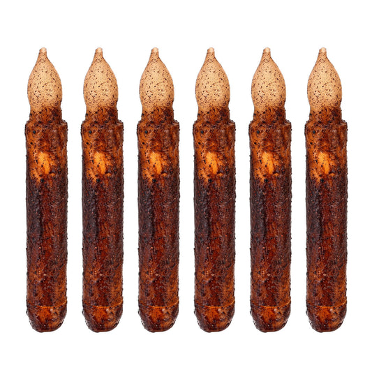 Lpraer 6Pack Real Wax Pillar Taper Candle Primitive Drip Candles Flameless Flickering LED Lights Dipped Battery Operated Halloween Decoration Set Party Festival Church Decor,Brown