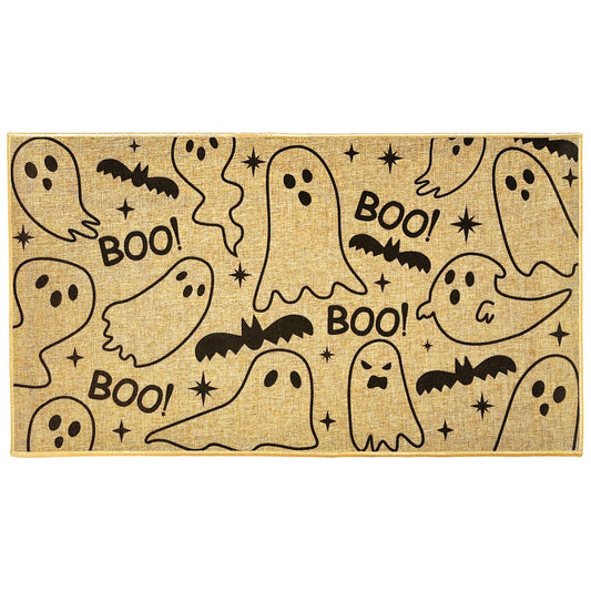 Kazova Ghost Doormat Boo 17x30 Inch Non Slip Washable Linen Indoor Outdoor Rug for Couples Introvert Funny Unwelcome Front Door Entryway