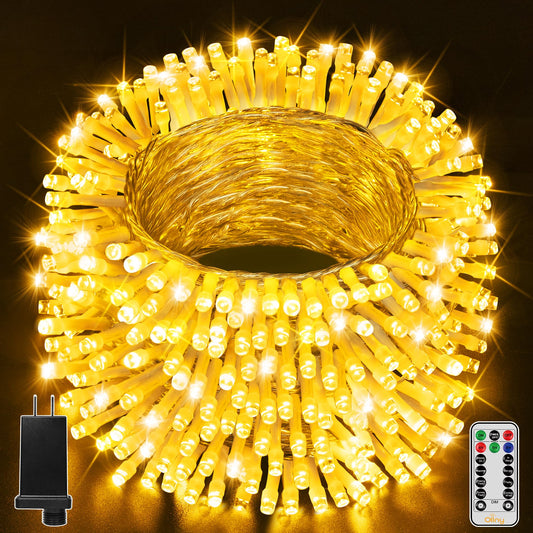 Ollny 400LED 131FT Christmas Lights Outdoor, Clear Wire Fairy Lights with Remote 3 Timer, Plug in 8 Modes String Lights for Bedroom Indoor Outside House Party Xmas Decorations, Warm White