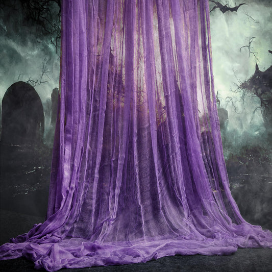 RunNico 197'' x 85'' Halloween Purple Scary Gauze, Purple Haunted House Creepy Cloth, Spooky Fabric Hanging Decoration for Horror Themed Party Supplies Indoor Outdoor Wall Yard Doorway Porch Decor