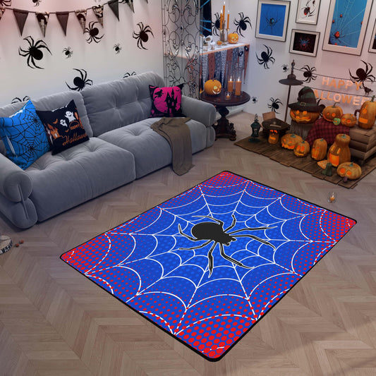 Spider Web Kids Area Rug,Black Spider Arachnid Insect Animals Indoor Floor Mat Entrance Rug for Boys Man Girls Women,Happy Halloween Non Slip Rug,Red Blue Fashion Couch Living Room Decor,3'x5'