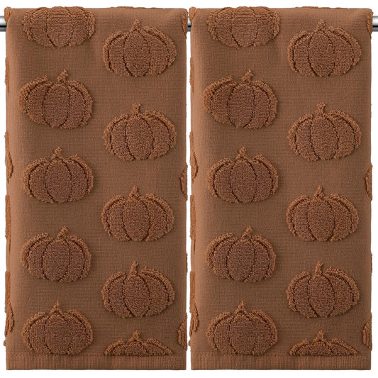 Mindsoft 2 Pcs 3D Brown Pumpkin Jacquard Fall Hand Towels for Bathroom Pumpkin Towels Thanksgiving 100% Cotton Soft Absorbent Decorative Weave Bathroom Decor Gift, 13.7 x 29.5 Inch