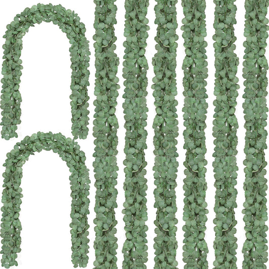 CQURE 14Pcs Eucalyptus Garland,Artificial Eucalyptus Leaves Table Greenery Garland Wreath Vines for Wedding Party Table Fireplace Bedroom Wall Room Decor