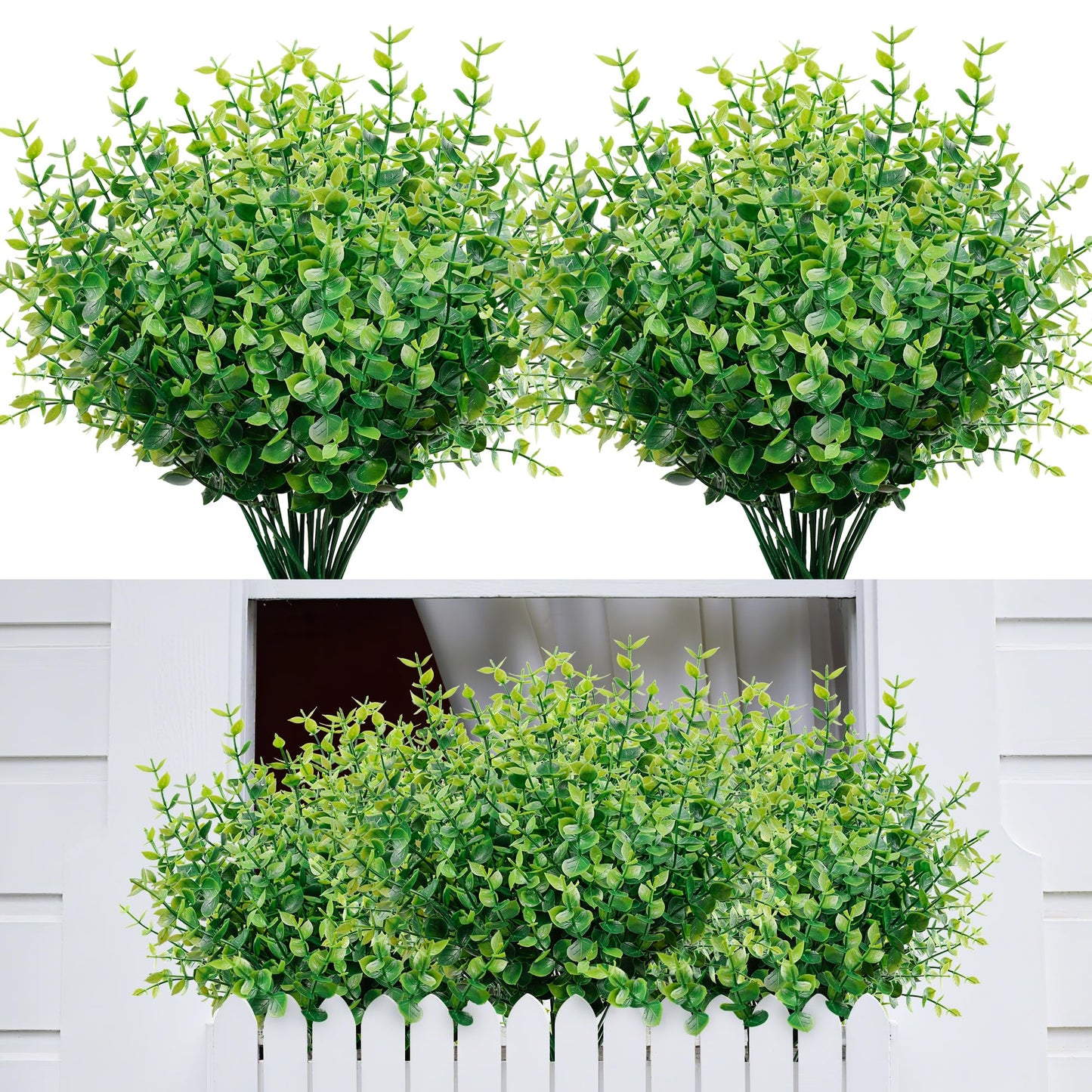 petalyn 10 Bundles Artificial Boxwood Stems Outdoor Artificial Greenery UV Resistant Foliage Plants, Faux Boxwood Shrubs Grass for Farmhouse Office Garden Wedding Window Patio Home Decor