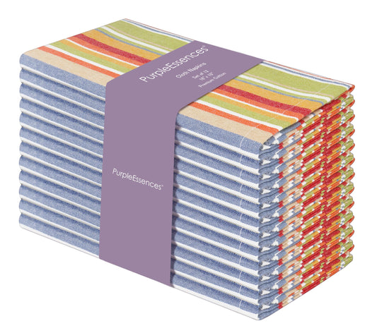 PurpleEssences Plain Striped Cloth Napkins - Set of 12-100% Cotton - 18 x 18 Inch - Spring Easter Summer and Perfect Everyday Use Dinner Napkin - Multi Color
