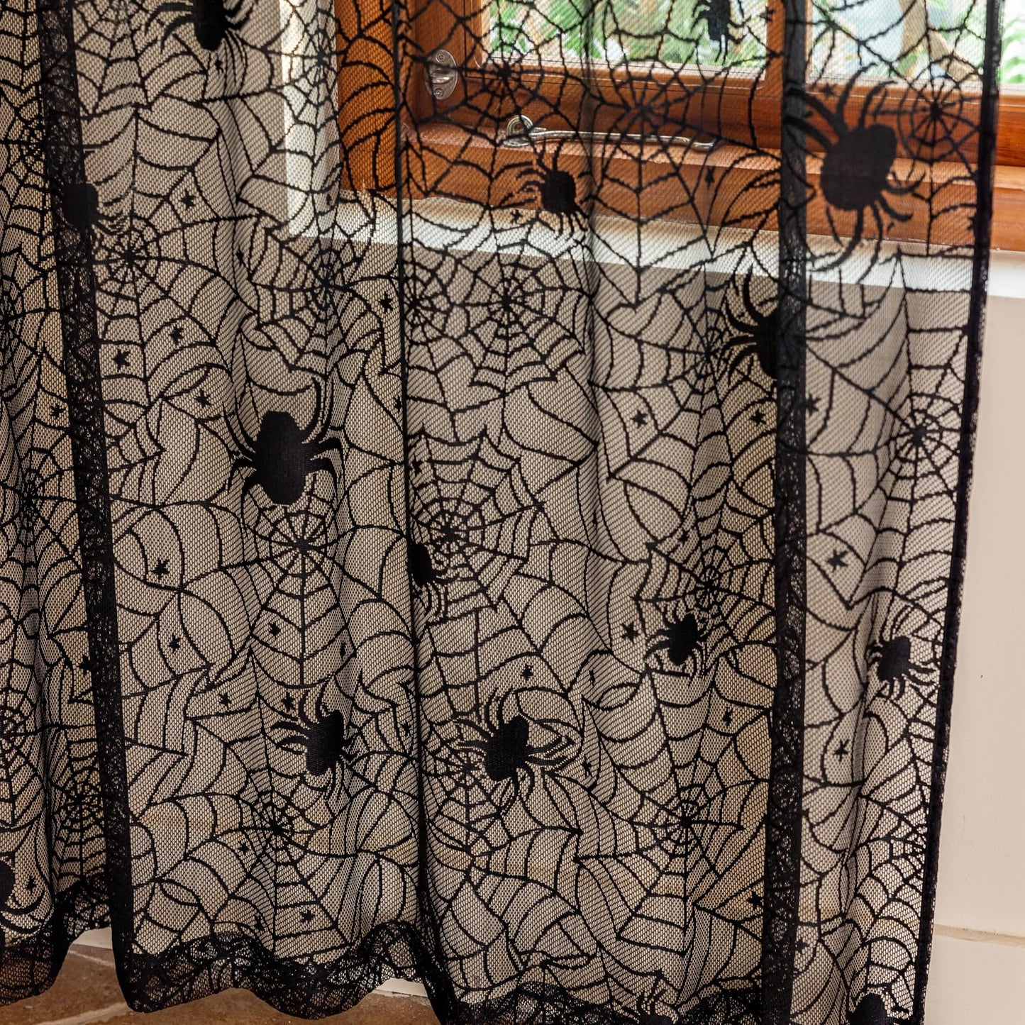 YJ YANJUN Halloween Curtains for Living Room 72 inch Long Goth Black Sheer Curtains 2 Panels Spooky Spiderwebs Halloween Decoration for Party Supplies Garage Door 55Wx72L Inch