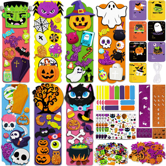 80UncleKimby 40 Sets Halloween Bookmark DIY Craft Kit with Stickers Accessories for Party Activities Craft Projects Gifts