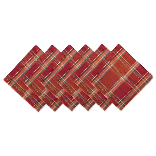 DII Autumn Pumpkin Spice Kitchen Collection Fall/Thanksgiving Cotton Table Décor, Square Napkin Set, 20x20, Orange Plaid, 6 Piece