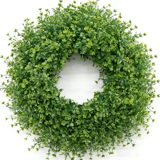JDKPK 28 Inch Large Boxwoods Wreaths for Front Door Artificial Green Leaves Greenery Indoor Outdoor Wreath Home Decor Porch Window Wall Farmhouse Door Decorations Spring Summer Fall All Seasons