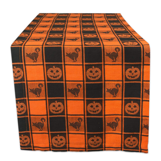 DII Halloween Party Tabletop Decor, Reusable & Machine Washable Cotton Fabric, Table Runner, 14x72, Orange & Black Buffalo Check