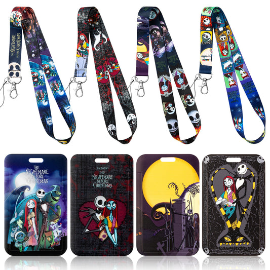 CFuguier Halloween Card Holder Lanyard - 4-Set Halloween Gothic Style ID Badge Card Holder Neck Lanyard Women Men Teacher Nursing Student Nurse Office School Cell Phone Car Key Chain Wallet USB Flash