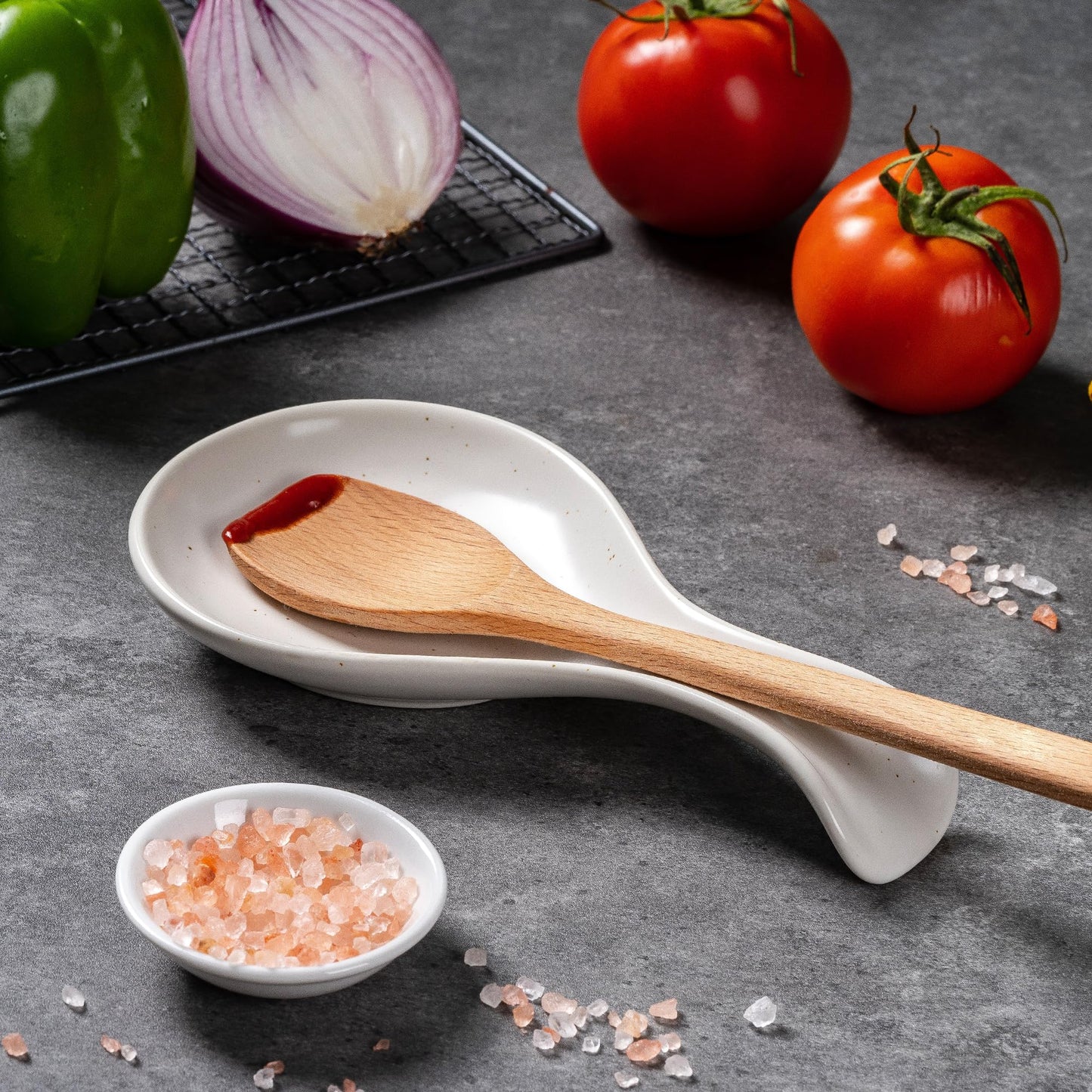 Caigmo Spoon Rest for Stove Top, Heat Resistant Ceramic Utensil Rest for Kitchen Countertop, Coffee Spoon Holder, Dishwasher Safe, White