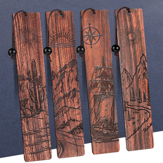 4Pcs Wood Bookmark for Men, Back to School Gifts