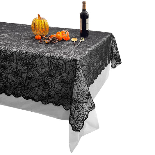 NNTA 2 Pack Halloween Tablecloth Plastic Rectangular Black Spider Web Disposable Table Cover Waterproof Spillproof - Perfect for Halloween Decoration Dinner Party