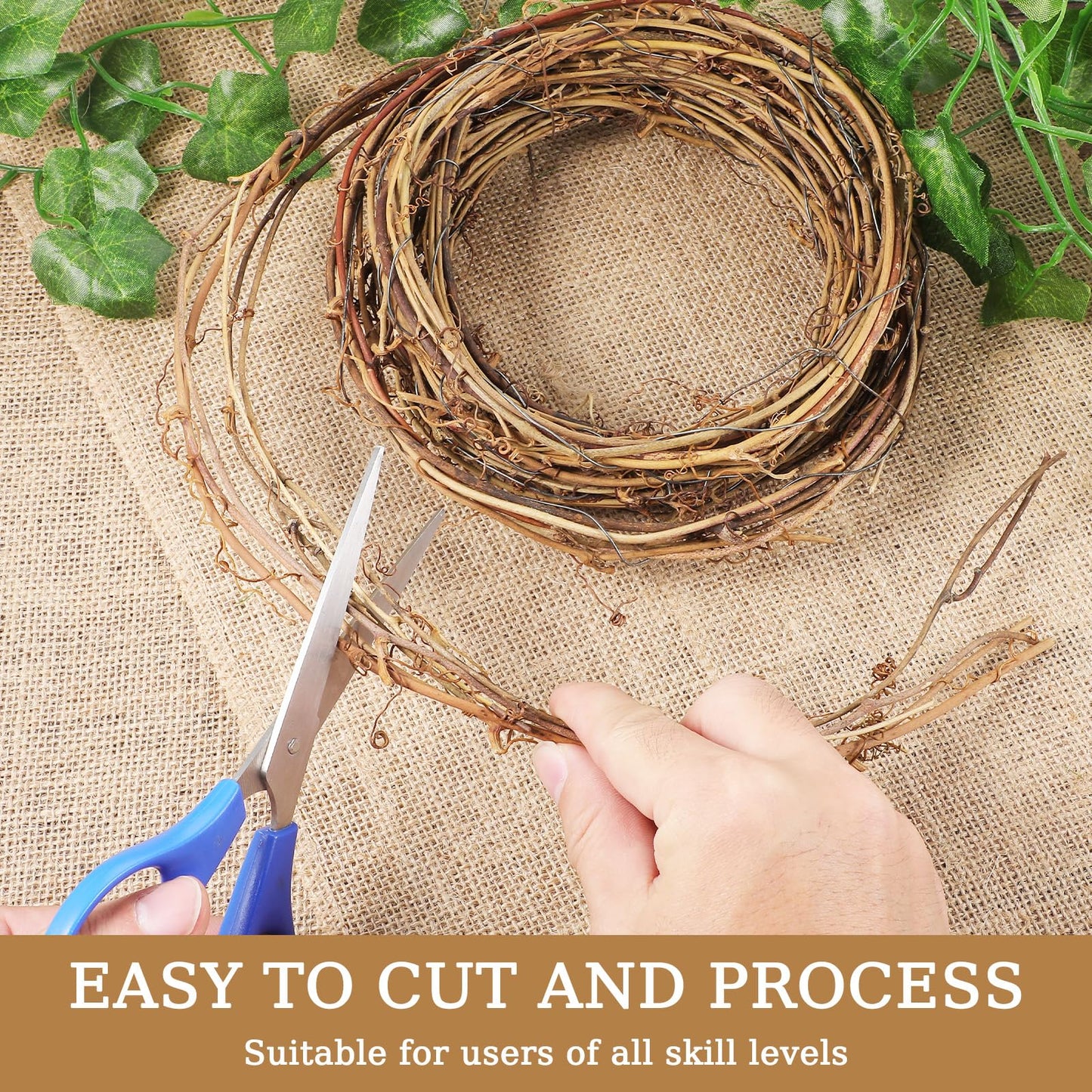 4 Pcs Grapevine Garland - DIY Crafts Natural Grapevine Wreaths, 13 Feet Long Vine Branch Wreath, Rattan Wreath for DIY Christmas Craft, Front Door Wall Hanging, Wedding and Party Decors
