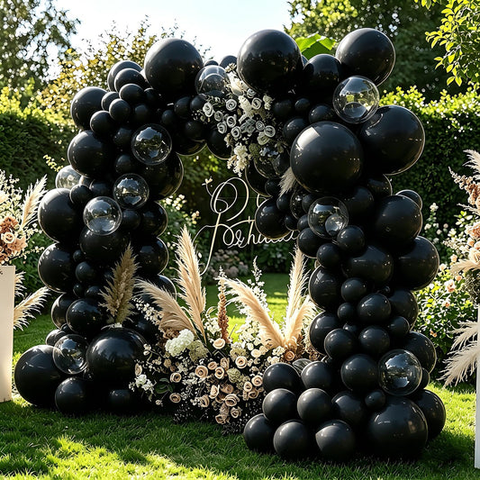Black Balloons, 98PCS Double Stuffed Balloon Garland Arch Kit, 18/12/10/5 Inch Different Sizes for Birthday Anniversary Holiday New Year Halloween Ridder Party Decorations