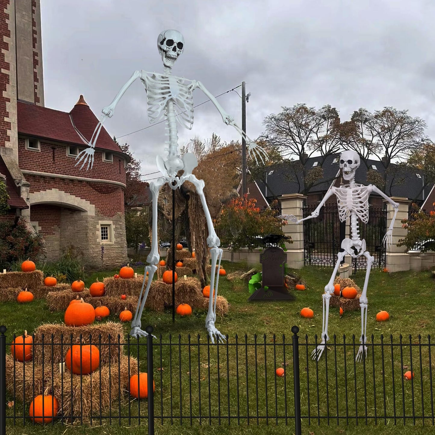 7.8Ft Giant Skeleton Life Size Realistic Plastic Human Skeleton with Movable Joints for Halloween Front Lawn Decorations