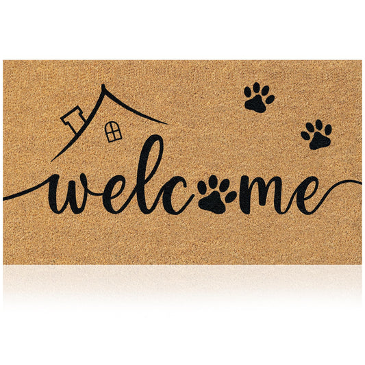 AMARU DOOR MATS - Natural Coir Door Mat, Minimal Shedding, Heavy Duty Non-Slip Welcome Mat for Front Door, Outside Entrance, Porch & Entryway (17x29, Welcome Paws)