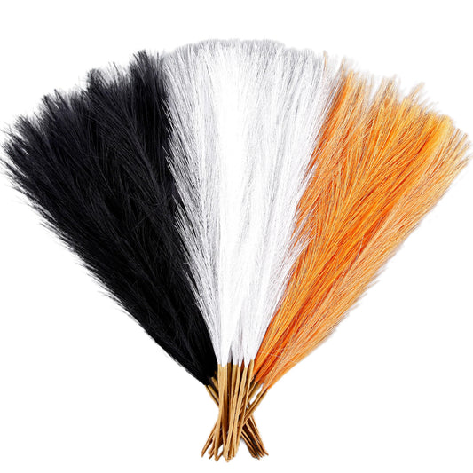 Acfruits 30PCS Black White Orange Faux Pampas Grass 17" for Vase Filler