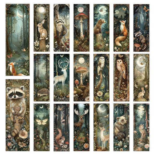 Cosmisun Woodland Animal Bookmarks Gifts - 100 Pcs Fantasy Forest Animal Bookmark Paper Mushroom Raccoons Flower Book Mark Page Clips Gifts for Women Men Book Lovers Students Teachers Bookish Reading