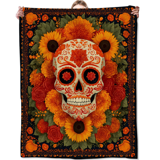 Zeleda Colorful Sugar Skull Fleece Blanket, Soft Throw with Floral, Lightweight Cozy Blankets for All Seasons, Gothic Day of The Dead Home Decor and Gifts for Goth Lovers and Halloween, 50x60 Inch