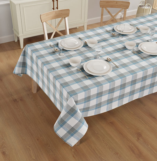 Casa De Lan Rectangle Table Cloth - Table Cover - Cotton Mitered Stitched - Checks Table Covers for Kitchen Dining, Wedding, Decorations, & Parties - 60x104 in - Blue Tartan