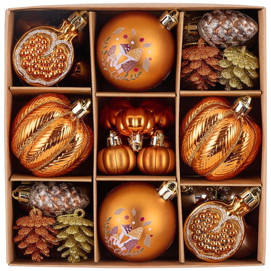 Valery Madelyn Fall Ornaments Tree Decorations for Home, 35ct Shatterproof Fall Ornaments for Small Tree, Orange Hanging Thanksgiving Autumn Christmas Ball Pumpkin Decor for Harvest Holiday