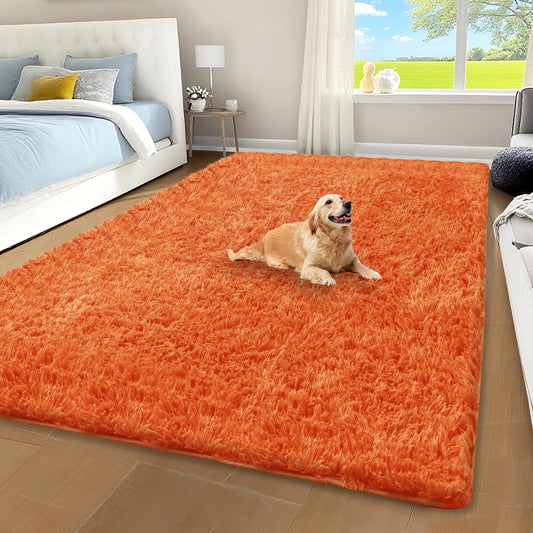 Cerulume Orange Shag Area Rug for Bedroom, 4x6 Fluffy Shaggy Rugs for Living Room Nursery, Ultra Soft Comfy, Modern Fuzzy Plush Carpet for Kids Boys Girls Teen Dorm Indoor Home Decor, Upgrade Non-Slip