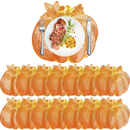 Fall Thanksgiving Pumpkin Placemats Set of 15 Autumn Harvest Table Mats Washable Vinyl Heat Resistant Non-Slip Round Placemat for Fall Halloween Thanksgiving Farmhouse Party Kitchen Table Decor
