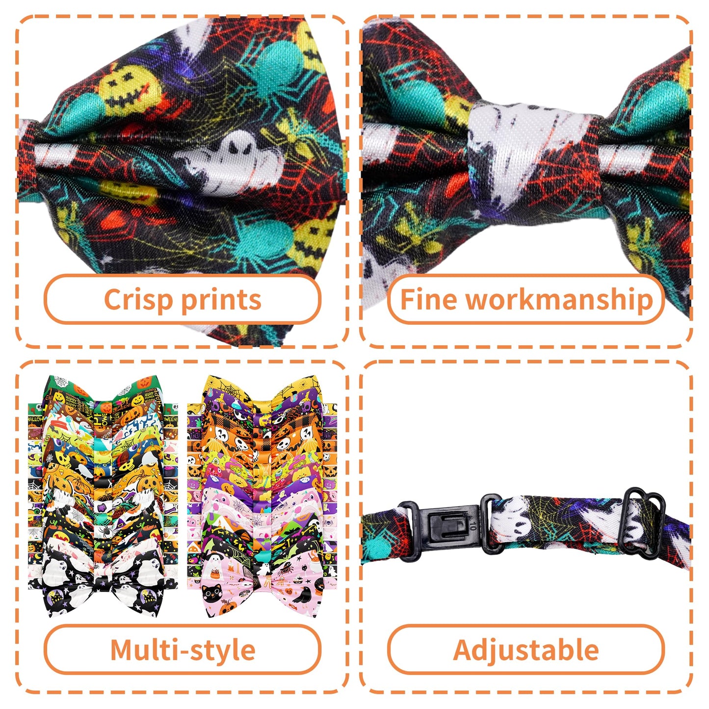 Pai Sence Halloween Dog Bow Ties Bulk for Medium Large Dogs 30 PCS Dogs Bowties with Adjustable Ties Assorted Halloween Bow Ties Party Grooming L
