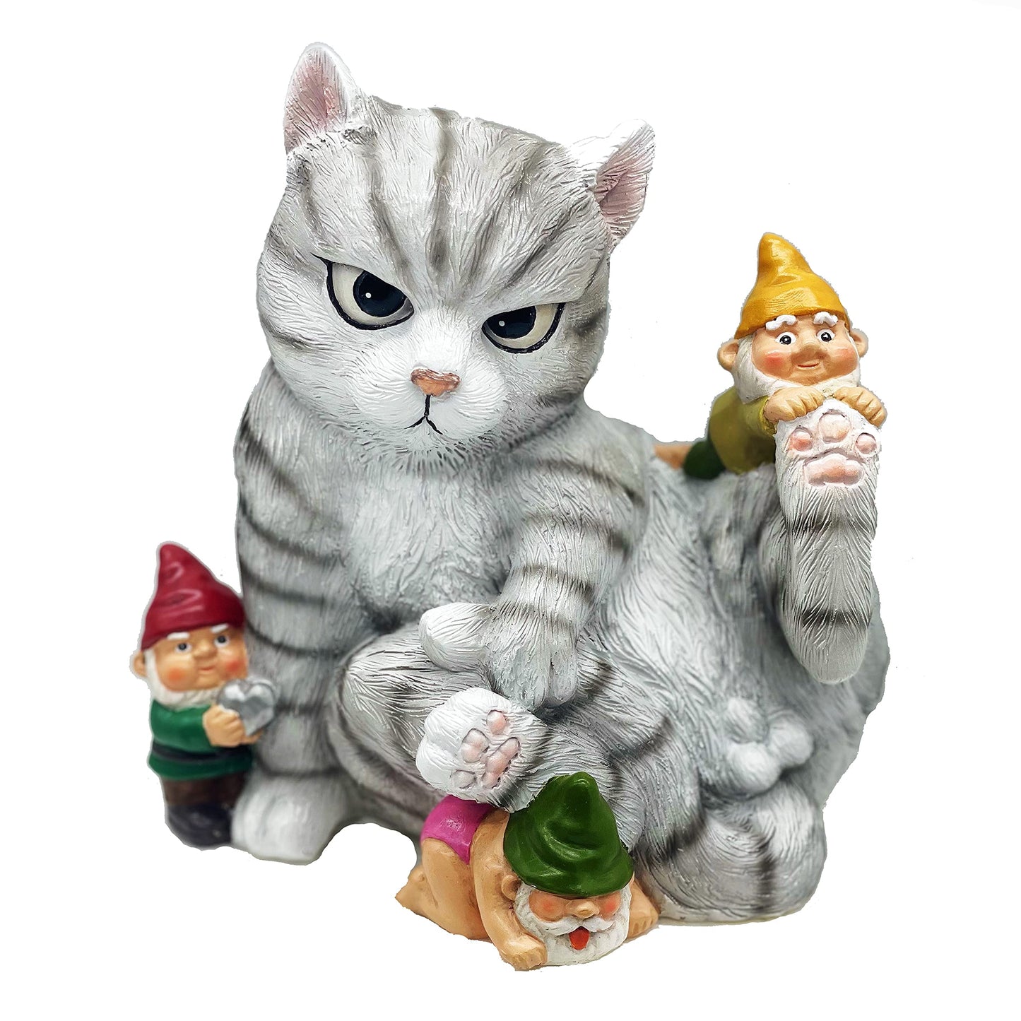 FICITI Add a Playful Touch to Your Garden with Our Cat and Gnomes Garden Statue - Perfect for Cat Lovers and Garden Enthusiasts - 8.5 Inces