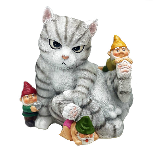 FICITI Add a Playful Touch to Your Garden with Our Cat and Gnomes Garden Statue - Perfect for Cat Lovers and Garden Enthusiasts - 8.5 Inces