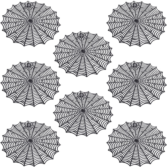8 Pcs Halloween Spider Web Placemats- 15" Heat Insulation Halloween Placemats Spider Web Table Mats- Hollow Out Spiderweb Coasters Placemat for Dining Table Halloweens Decoration (Black)