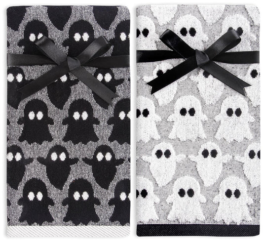 Quera 2 Pack Hand Towels Halloween Ghost Black White Bathroom Decorative Towels Set for Drying, Cleaning, Cooking, Holiday 13.7'' x 29.5''