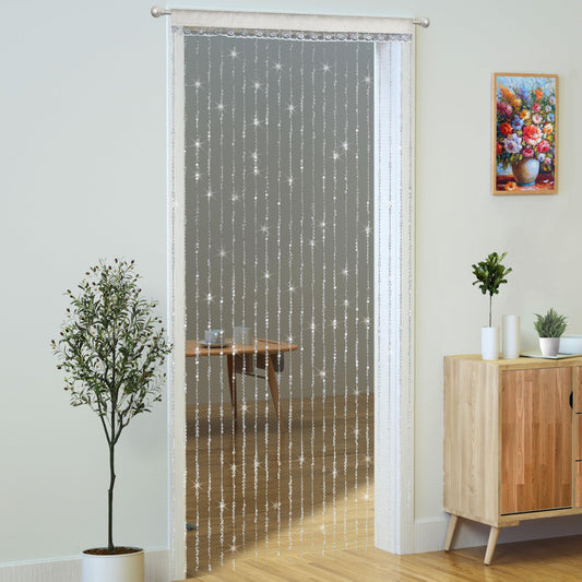 YaoYue Crystal Beaded Curtain Door Curtain 36 x 79 Inches 22 Strands Acrylic Hanging Door Beads Room Divider for Doorway Window Living Room Bedroom Wall Closet Home Decor (White,1 Panel)