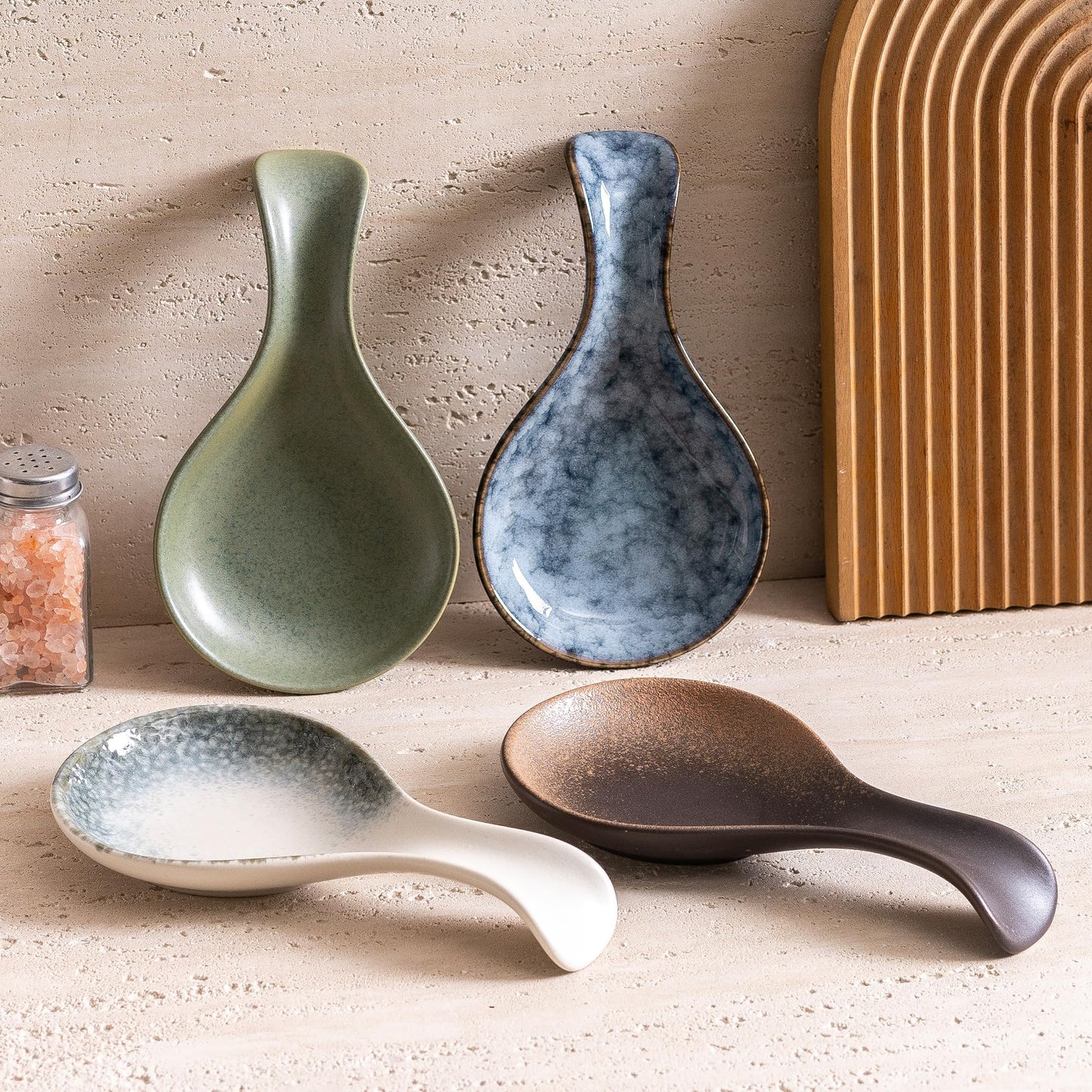 Ceramic Spoon Rest for Stove Top, 8 In Large Spoon Holder for Kitchen Counter, Porcelain Utensil Rest, Housewarming Thankgiving Christmas Gift, Dishwasher Safe Heat-Resistant, Marble Gray(1 PC)