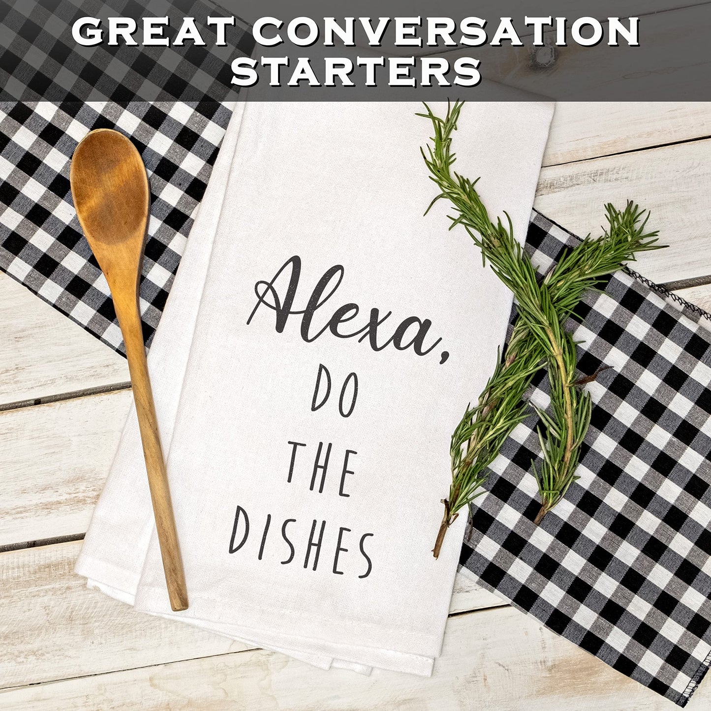 MAINEVENT Alexa Do The Dishes 18x24 Inch White Cotton Kitchen Towel