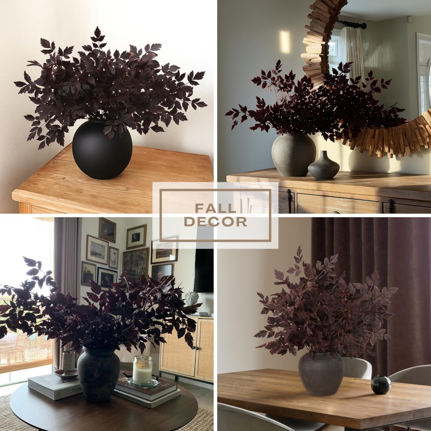 PERFNIQUE 6 Pack Artificial Plum Cimicifuga Leaf Sprays, 24" Faux Ramosa Branches for Vase, Fall Floral Stems for Table Centerpiece, Farmhouse, Wedding, Mantel, or Halloween Decor