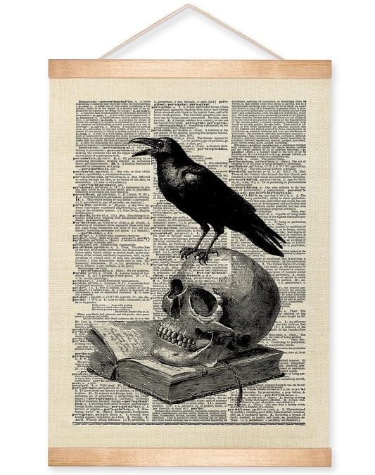 HEYJEEPER Raven and Skeleton Wall Art Decor, Vintage Animal Anatomy Print Posters, Baroque Dark Academia Wall Hanging Decor for Bedroom,Living Room,or Witchy Home Decor 14x18Inch(Raven)