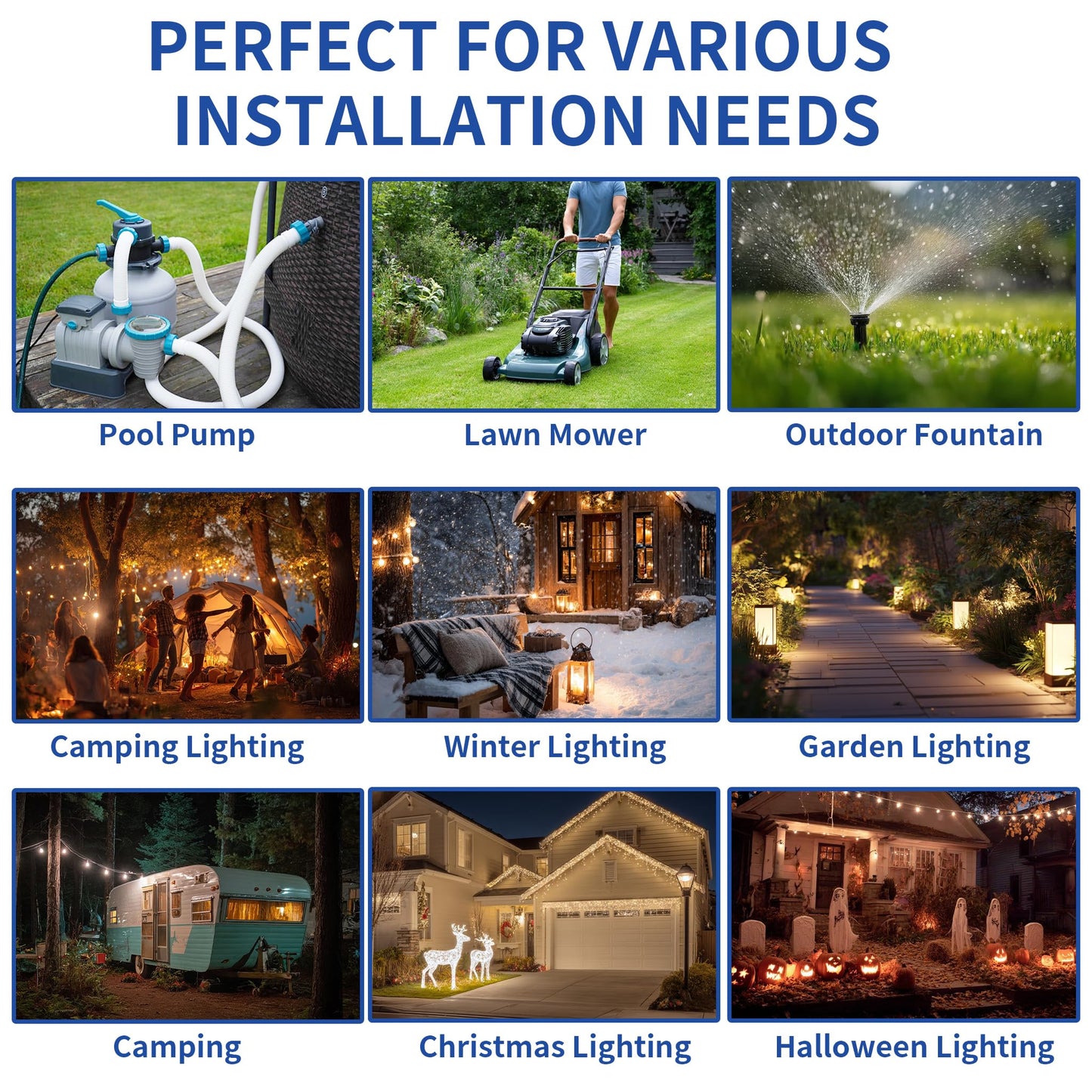 9 Pack Outdoor Extension Cord Safety Cover with Waterproof Seal IP54 Water-Resistant, Weatherproof Electrical Connection Box with 2 Latches, Plug, Socket, Holiday Decoration Light, Black