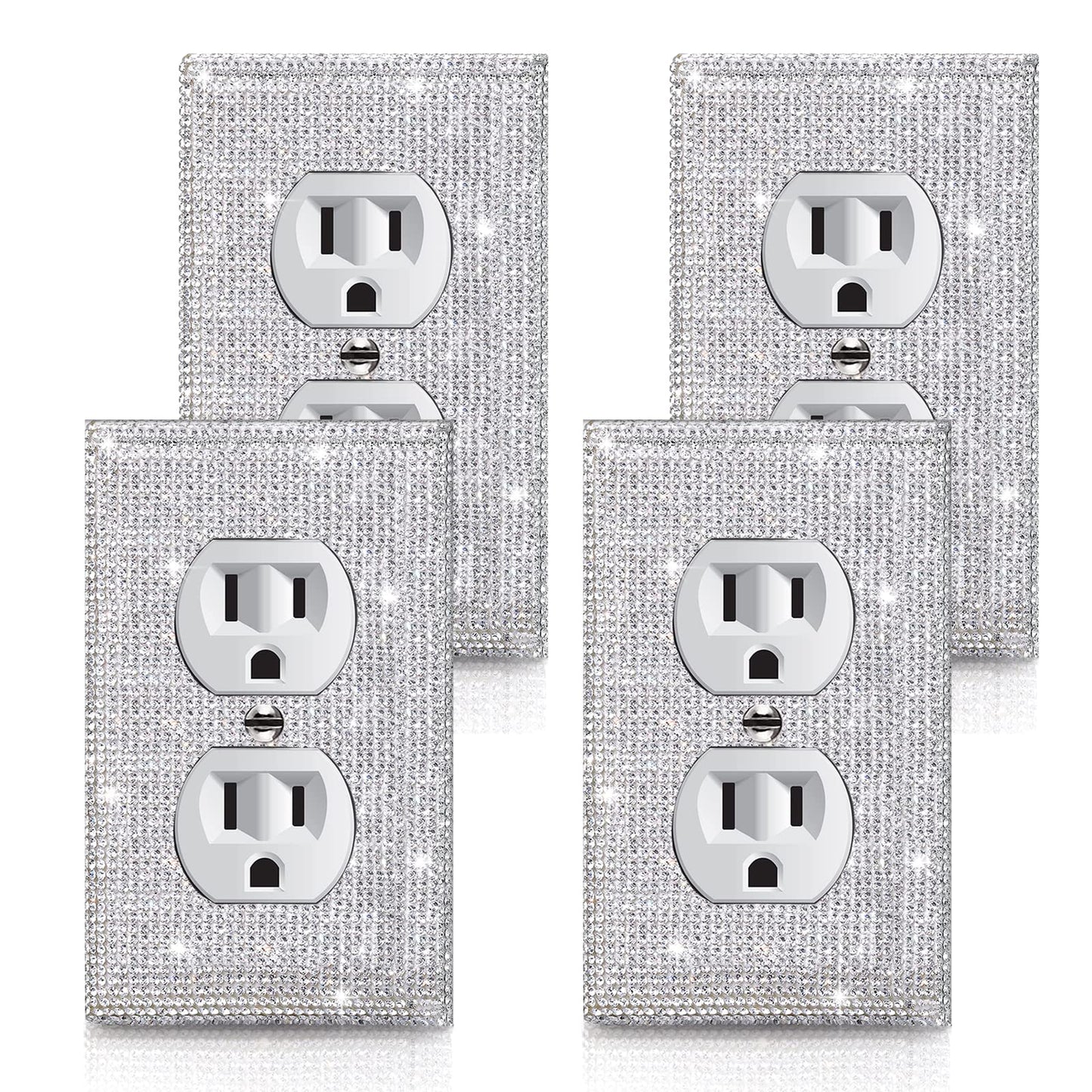 Gaocai 4 Pcs Shiny Silver Wall Plate Cover Decorative Light Switch Cover Single Toggle Rhinestones Outlet Cover