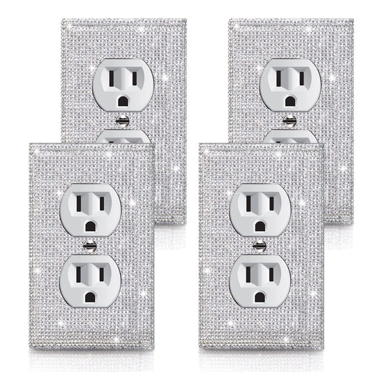 Gaocai 4 Pcs Shiny Silver Wall Plate Cover Decorative Light Switch Cover Single Toggle Rhinestones Outlet Cover