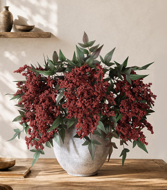 FancyPlus Artificial Flowers 35 Inch Artificial Nandina Berry Stem 3 Pcs Faux Flowers for Vase Realistic Sedum Spray for DIY Bouquet, Shower, Farmhouse, Mantel, Home Decor(Burgundy)