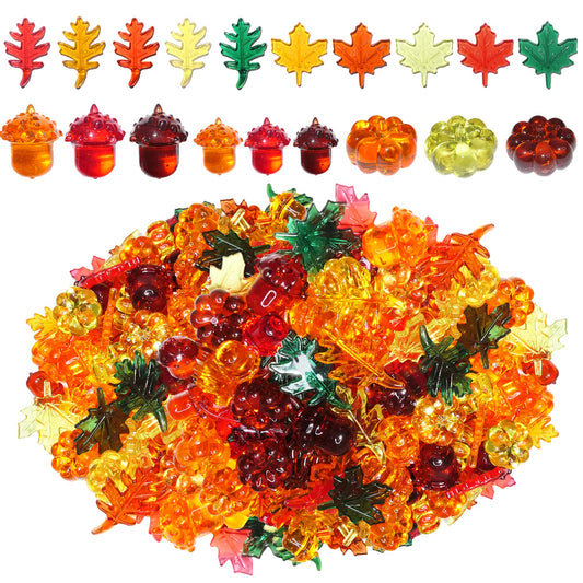 HADDIY Fall Vase Filler,165 Pcs Acrylic Pumpkin Leaves Acorn Gems Sensory Bin Fillers for Thanksgiving Centerpieces Table Decorations,Table Scatters,Preschool Counting and Thanksgiving Craft