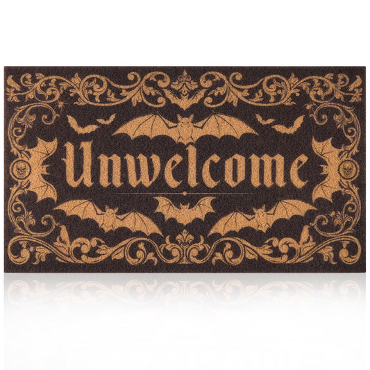 Fttoyoly Gothic Bat Door Mat for Front Door, Doormat Outside Entrance with Unwelcome Design, Gothic Decor for Porch and Entryway, Indoor Outdoor Use, 17'' x 29.5''- Black