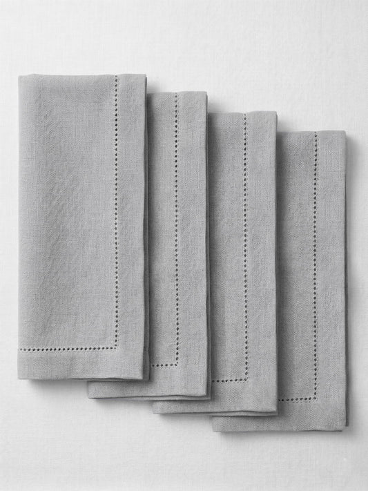 Palisa Grey Cotton Napkins Set of 4 | Premium Hemstitch Detailing Cloth Dinner Napkins 18x18 Inch | Soft Washable & Reusable Table Napkins for Everyday Use Weddings Parties Restaurants & Hotels